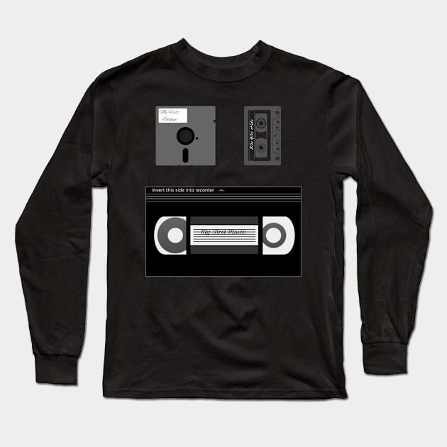 Vintage Geek Retro Husband 80s 90s Diskette Cassette print Long Sleeve T-Shirt by merchlovers